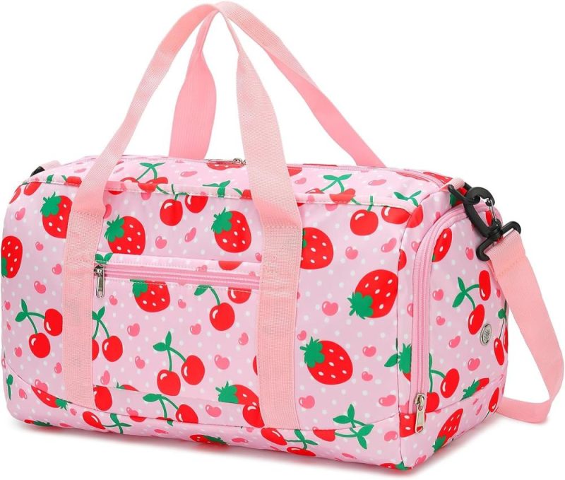 Sports Duffel Bags | Duffle Bag For Girls Kids Overnight Bags Cute Strawberry Cherry Dance Sports Bag Travel Tote With Shoe Compartment And Wet Pocket Gym Bags Sports Duffel Bags