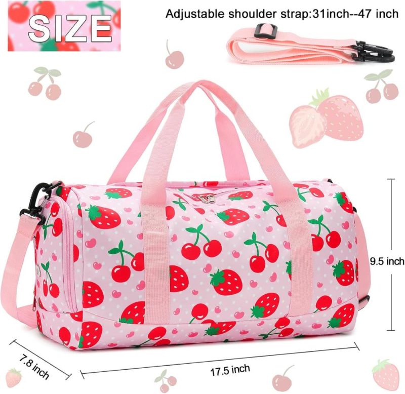 Sports Duffel Bags | Duffle Bag For Girls Kids Overnight Bags Cute Strawberry Cherry Dance Sports Bag Travel Tote With Shoe Compartment And Wet Pocket Gym Bags Sports Duffel Bags