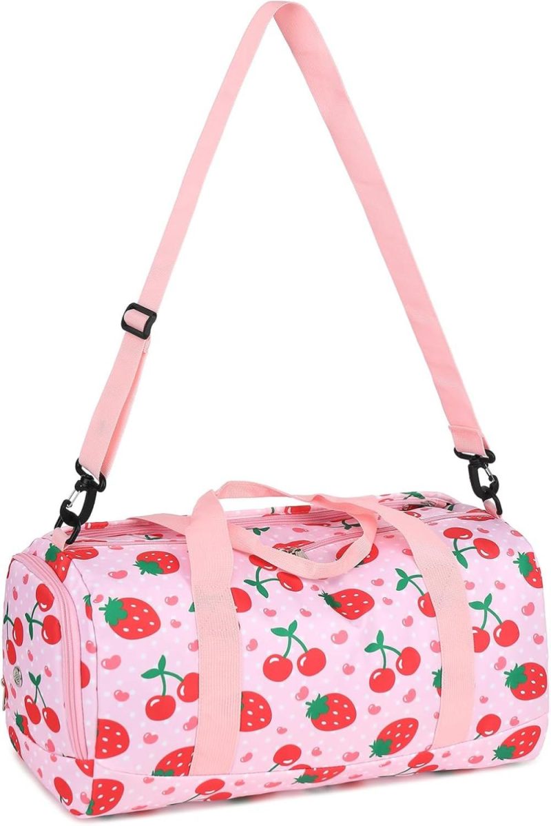 Sports Duffel Bags | Duffle Bag For Girls Kids Overnight Bags Cute Strawberry Cherry Dance Sports Bag Travel Tote With Shoe Compartment And Wet Pocket Gym Bags Sports Duffel Bags