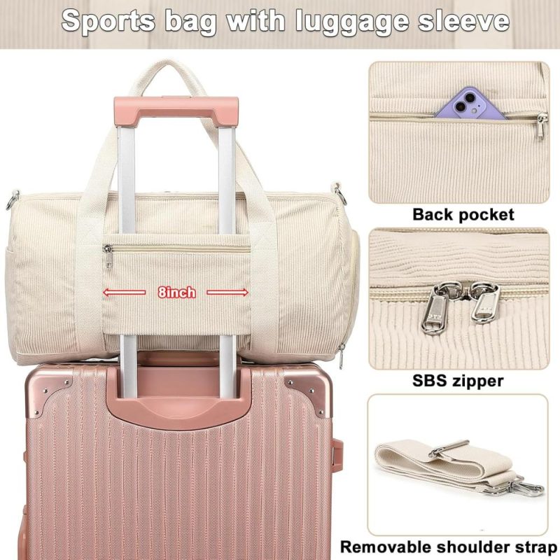 Sports Duffel Bags | Duffle Bag For Gym Sports Women Girls Workout Travel Bag Weekender With Shoe Compartment And Wet Pocket Gym Bags Corduroy-floral beige