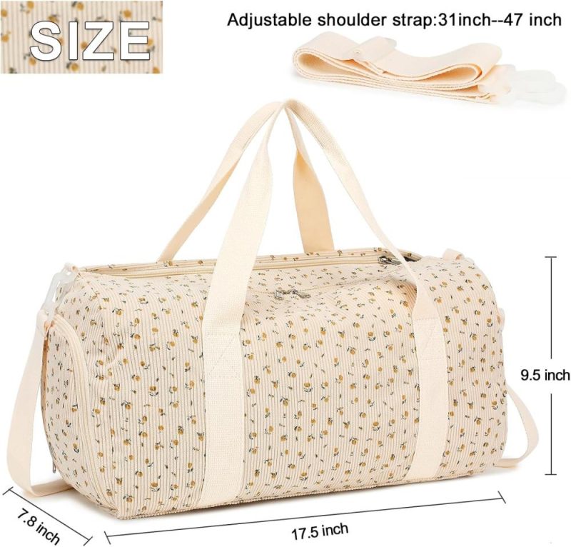 Sports Duffel Bags | Duffle Bag For Gym Sports Women Girls Workout Travel Bag Weekender With Shoe Compartment And Wet Pocket Gym Bags Corduroy-floral beige