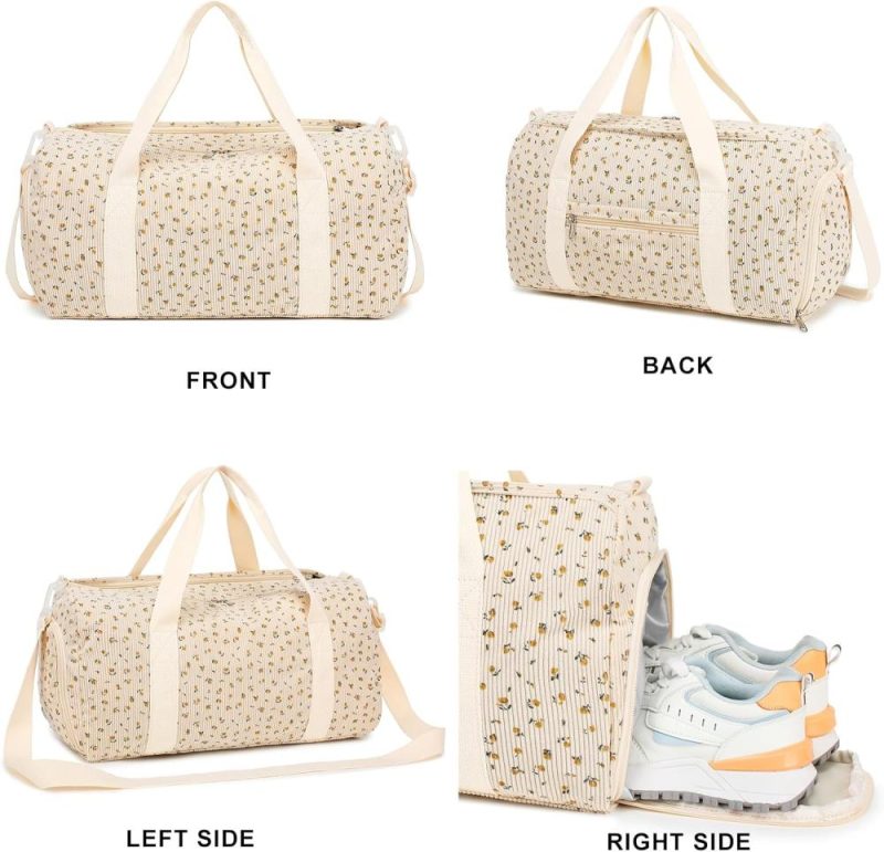 Sports Duffel Bags | Duffle Bag For Gym Sports Women Girls Workout Travel Bag Weekender With Shoe Compartment And Wet Pocket Gym Bags Corduroy-floral beige