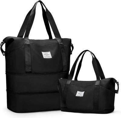 Sports Duffel Bags | Expandable Travel Duffle Bag For Women Men, Large Gym Bag Travel Tote Bags, Waterproof Carry On Personal Item Bag Airline Approved, Workout Weekender Bag For Overnight Trips With Luggage Sleeve, Black Gym Bags C-Black