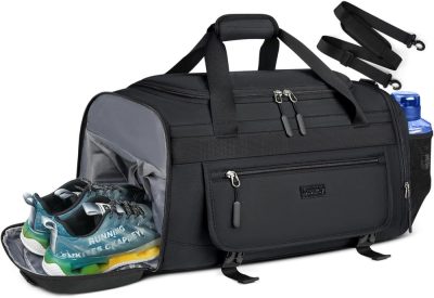 Sports Duffel Bags | Gym Bag For Men 40L Sports Duffel Bags Gym Duffle Bag Women With Shoe Compartment & Wet Pocket Water Resistant Travel Duffel Bag Lightweight Weekender Overnight Bag Black Gym Bags Black