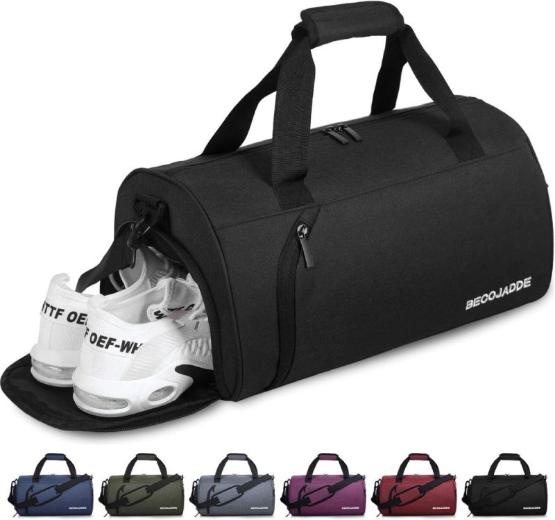 Sports Duffel Bags | Gym Bag For Men Women With Shoe And Wet Compartment, 25L Sports Duffle Bags For Travel Swimming Fitness And Workout With Shoulder Strap, Black Gym Bags Black