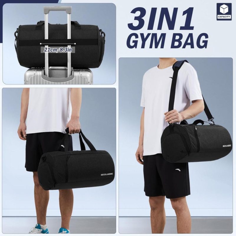 Sports Duffel Bags | Gym Bag For Men Women With Shoe And Wet Compartment, 25L Sports Duffle Bags For Travel Swimming Fitness And Workout With Shoulder Strap, Black Gym Bags Black