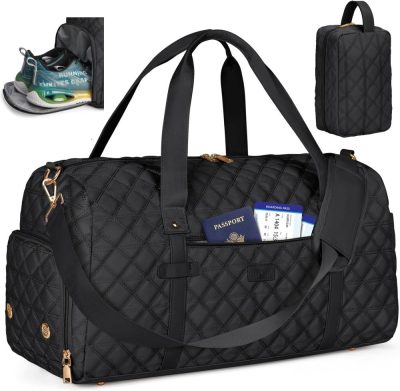 Sports Duffel Bags | Gym Bag For Women, 40L Duffle Bag With Toiletry Bag Waterproof Weekender Carry On Bag With Shoe Compartment & Wet Pocket For Sports Yoga Travel, Black Gym Bags Black