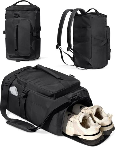 Sports Duffel Bags | Gym Bag For Women And Men, 30L Workout Travel Backpack With Shoe Compartment, Sports Duffel Bag With Multiple Pockets Gym Bags Black