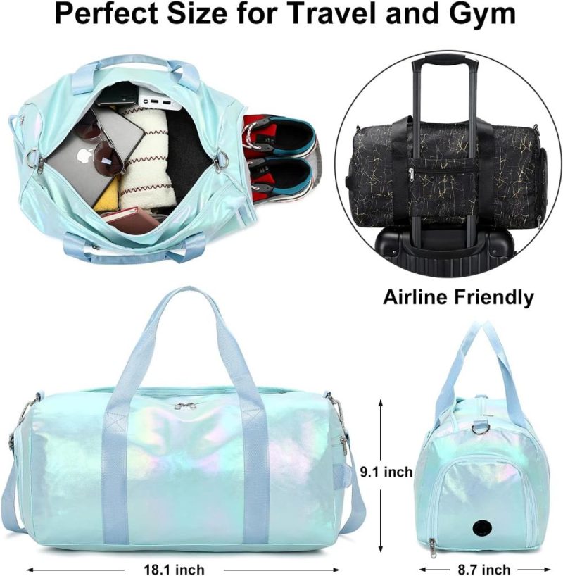 Sports Duffel Bags | Gym Bag Sports Duffle Bag With Wet Pocket Weekender Overnight Bag With Waterproof Shoe Pouch And Air Hole For Girls Kids Women Travel Foldable Bag (Green) Gym Bags Green