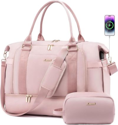 Sports Duffel Bags | Gym Bag Travel Duffel Bag With Usb Charging Port,Weekender Bags For Women With Shoe Compartment,Carry On Overnight Bag With Toiletry Bag,Hospital Bags For Labor And Deliver Gym Bags Light pink