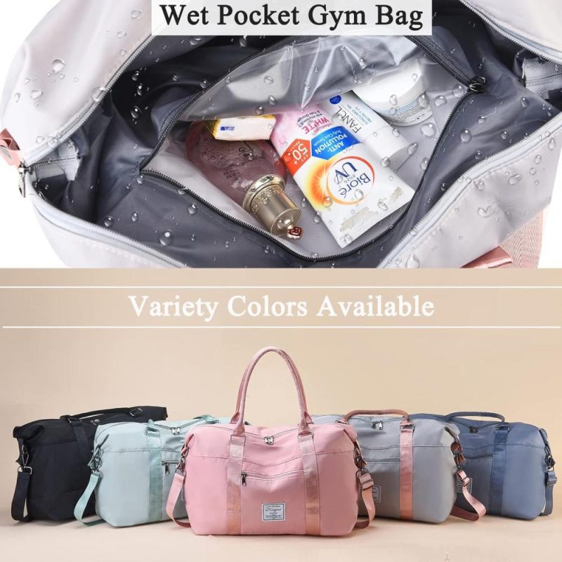 Sports Duffel Bags | Gym Bag With Wet Pocket, Waterproof Sports Duffel Travel Tote Bags For Weekend Getaway, Lightweight Trendy Weekender Overnight Bags For Women (Gray) Gym Bags A0-gray