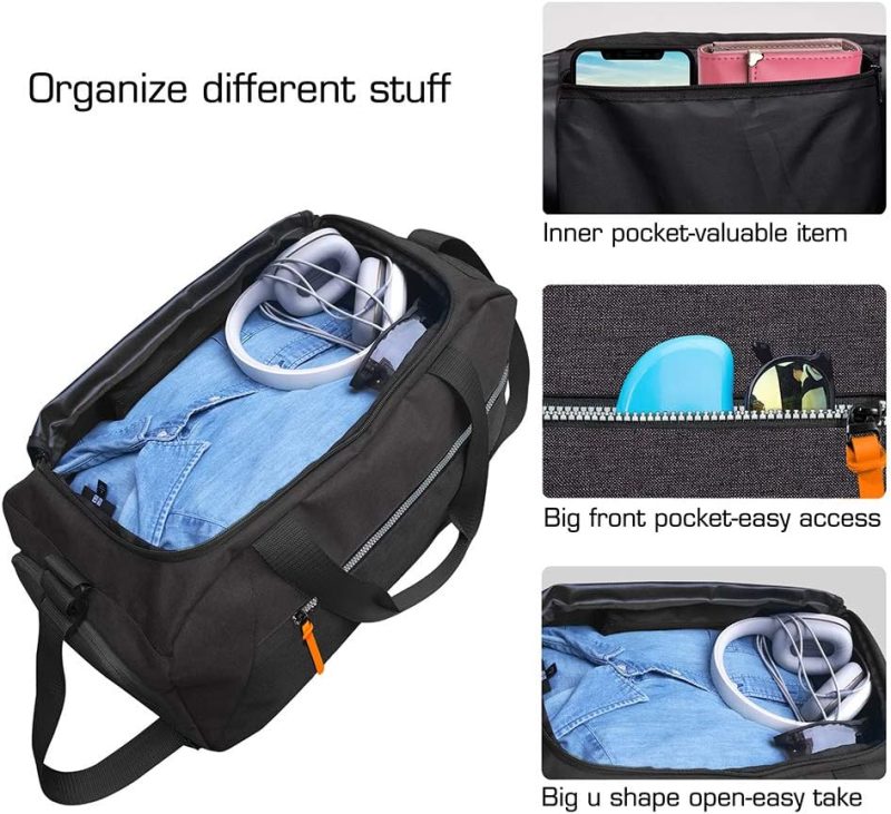 Sports Duffel Bags | Gym Duffel Bag, Gym Bag With Waterproof Shoe Pouch, Weekend Travel Bag With A Water-Resistant Insulated Pocket Gym Bags Black