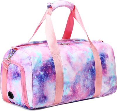 Sports Duffel Bags | Gym Duffle Bag For Girls, Gymnastics Sports Bag For Teens Women Small Overnight Weekender Carry On Travel Bag With Shoe Compartment And Wet Pocket Galaxy Gym Bags 03-Galaxy Pink