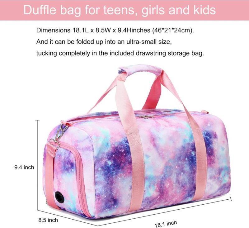 Sports Duffel Bags | Gym Duffle Bag For Girls, Gymnastics Sports Bag For Teens Women Small Overnight Weekender Carry On Travel Bag With Shoe Compartment And Wet Pocket Galaxy Gym Bags 03-Galaxy Pink