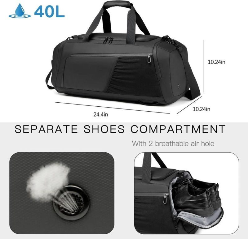 Sports Duffel Bags | Gym Duffle Bag Waterproof Sports Duffel Bags Travel Weekender Bag For Men Women Overnight Bag With Shoes Compartment Gym Bags Black