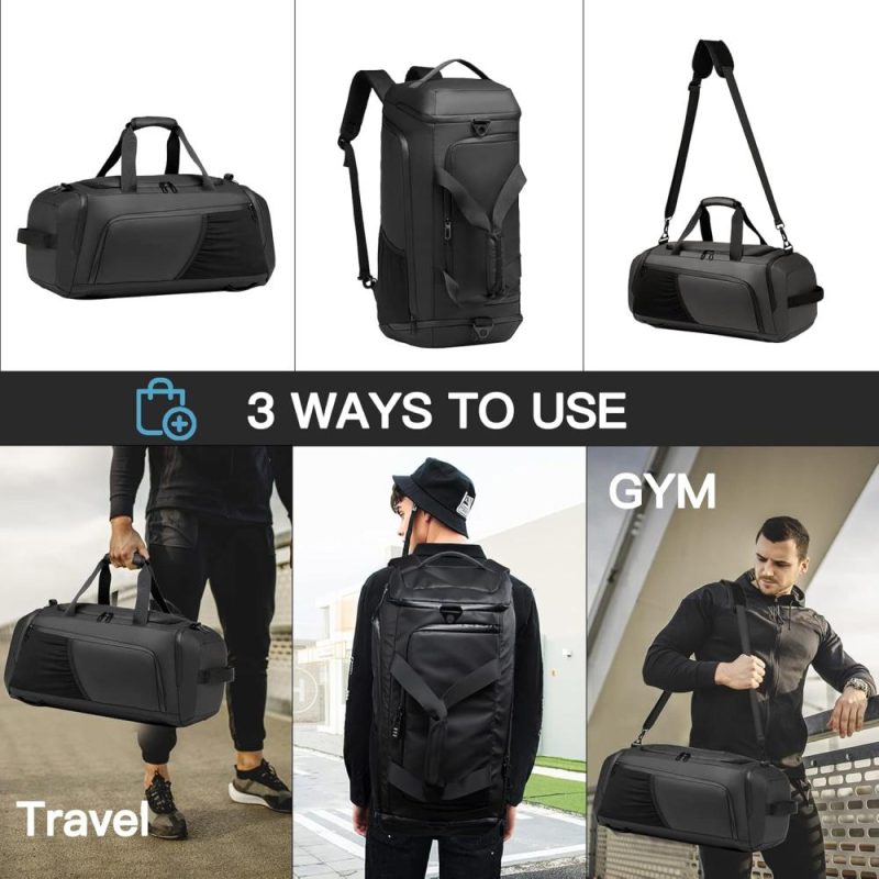 Sports Duffel Bags | Gym Duffle Bag Waterproof Sports Duffel Bags Travel Weekender Bag For Men Women Overnight Bag With Shoes Compartment Gym Bags Black