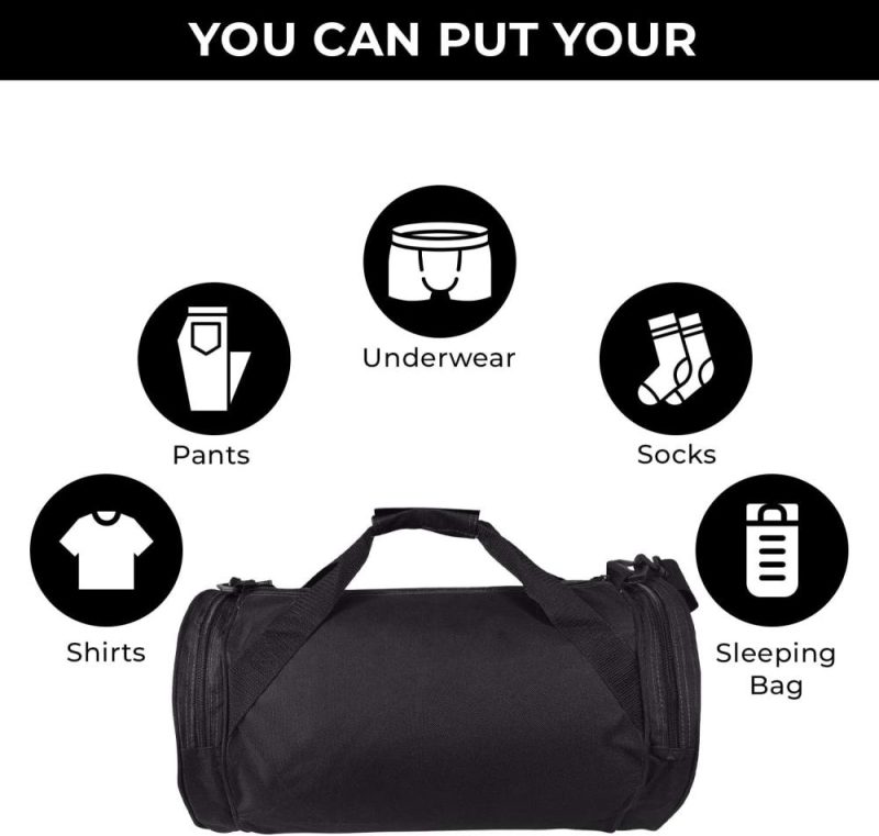 Sports Duffel Bags | Impecgear Round Duffel Sports Bags, Travel Gym Fitness Bag. (Black – 2 Sizes Zippered) Small-Medium Gym Bags Black - 2 Sizes Zippered