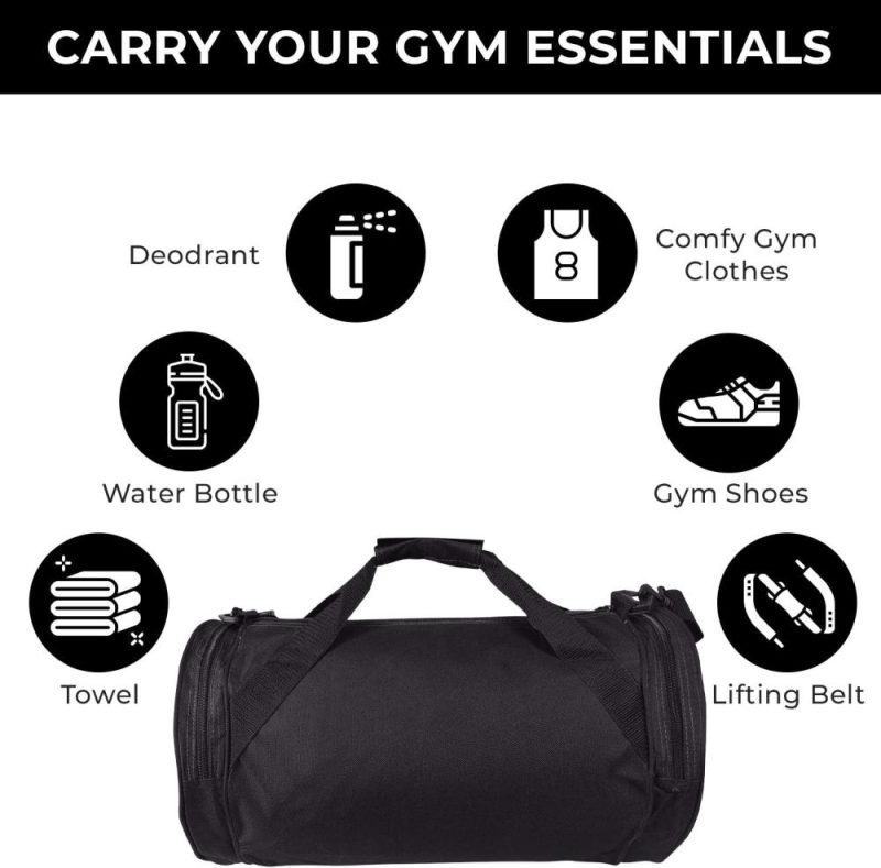 Sports Duffel Bags | Impecgear Round Duffel Sports Bags, Travel Gym Fitness Bag. (Black – 2 Sizes Zippered) Small-Medium Gym Bags Black - 2 Sizes Zippered