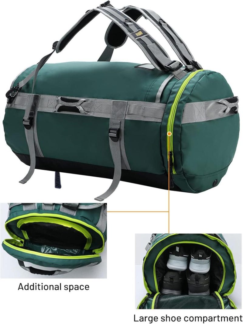 Sports Duffel Bags | Large Duffel Backpack Sports Gym Bag With Shoe Compartment, Heavy Duty And Water Resistant, Green, 90L Gym Bags Green