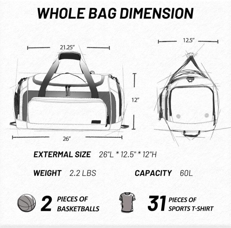 Sports Duffel Bags | Large Duffel Bag Men’s Gym Bag With Shoe Compartment, 60L Gym Bags Black