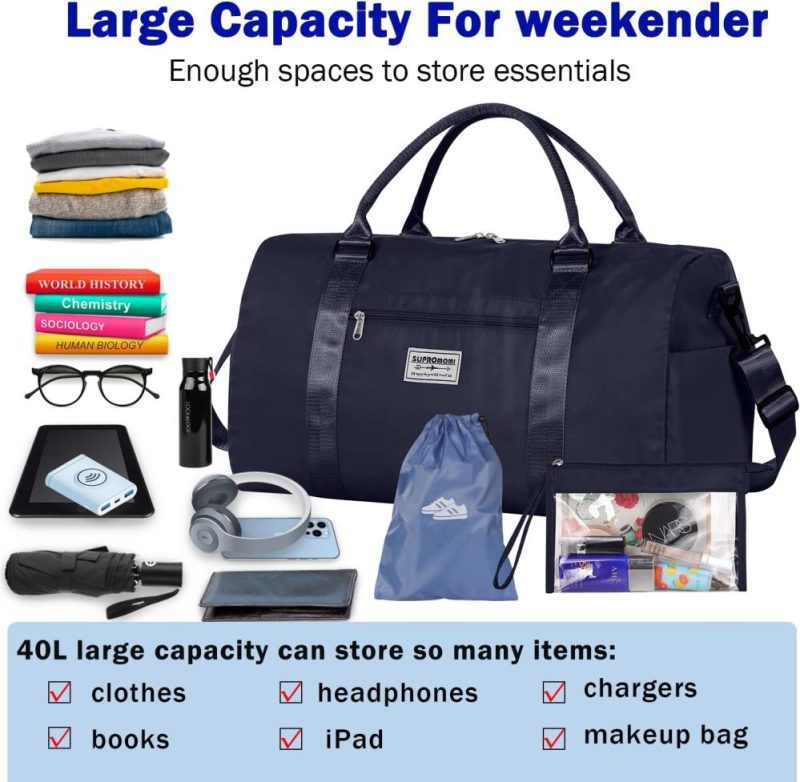 Sports Duffel Bags | Large Travel Duffel Bag, Sports Tote Bag, Gym Yoga Bag, Airplane Carry-On Bag With Extra Shoe Bag And Small Clear Makeup Bag, Overnight Crossbody Bag For Men And Women Navyblue Gym Bags Navyblue