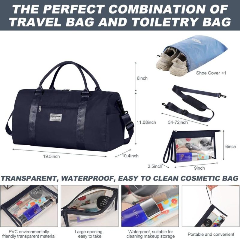 Sports Duffel Bags | Large Travel Duffel Bag, Sports Tote Bag, Gym Yoga Bag, Airplane Carry-On Bag With Extra Shoe Bag And Small Clear Makeup Bag, Overnight Crossbody Bag For Men And Women Navyblue Gym Bags Navyblue