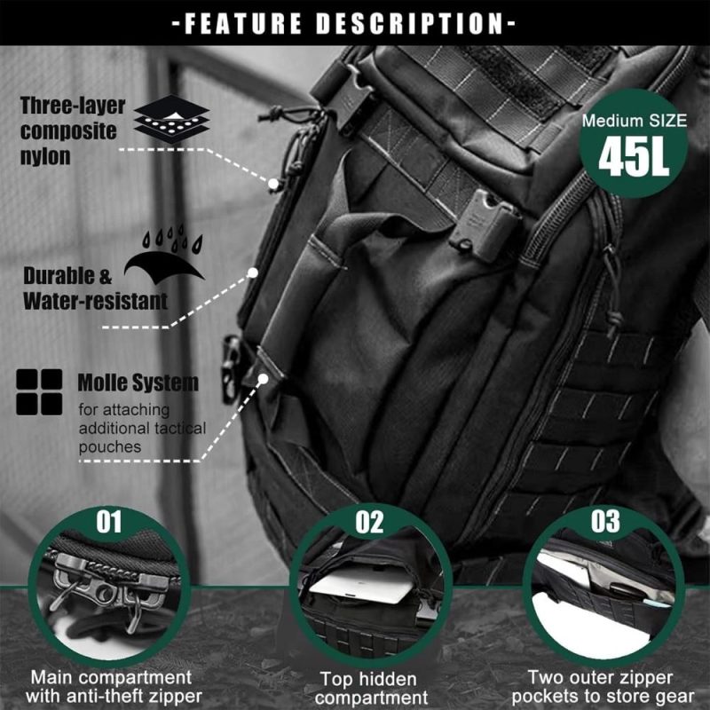 Sports Duffel Bags | Miramrax Gym Bag Duffle Bags Backpack – Travel Weekender Bag For Men Women Workout Bag For Military,Sports,Overnight,Basketball,Tactical,Football,Waterproof & Tear Resistant (Black, 45L) Gym Bags Black