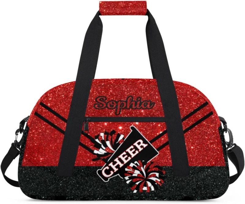 Sports Duffel Bags | Personalized Cheer Bag Girl Sport Duffel Bag, Custom Kids Gym Bag, Customize Travel Duffle Bag With Name, Overnight Weekender Bags,Glitter Red, Cheerleading Gifts Gym Bags Sports Duffel Bags