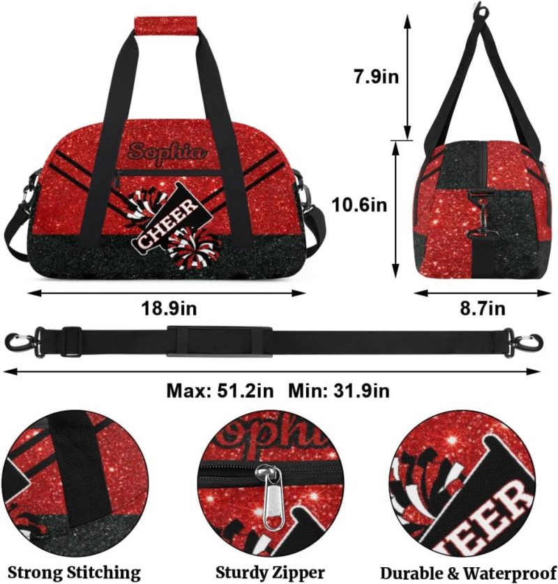 Sports Duffel Bags | Personalized Cheer Bag Girl Sport Duffel Bag, Custom Kids Gym Bag, Customize Travel Duffle Bag With Name, Overnight Weekender Bags,Glitter Red, Cheerleading Gifts Gym Bags Sports Duffel Bags