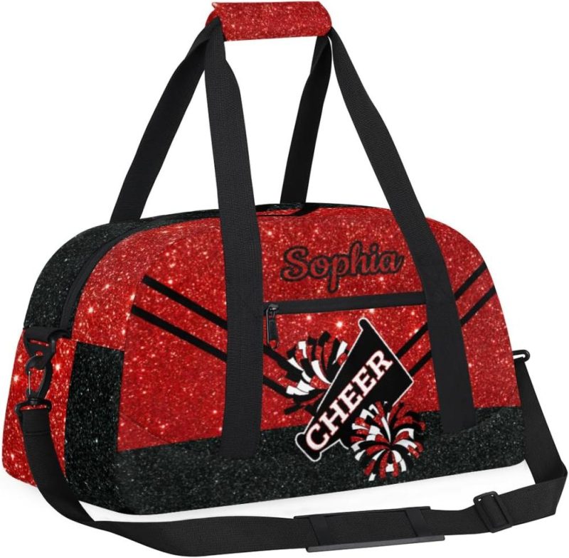 Sports Duffel Bags | Personalized Cheer Bag Girl Sport Duffel Bag, Custom Kids Gym Bag, Customize Travel Duffle Bag With Name, Overnight Weekender Bags,Glitter Red, Cheerleading Gifts Gym Bags Sports Duffel Bags