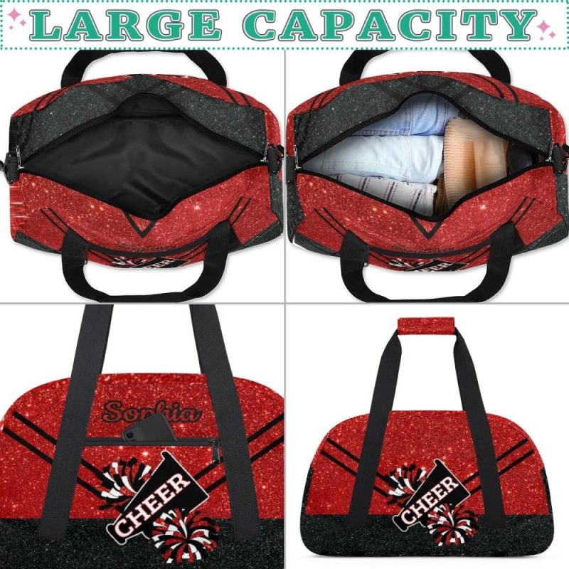 Sports Duffel Bags | Personalized Cheer Bag Girl Sport Duffel Bag, Custom Kids Gym Bag, Customize Travel Duffle Bag With Name, Overnight Weekender Bags,Glitter Red, Cheerleading Gifts Gym Bags Sports Duffel Bags