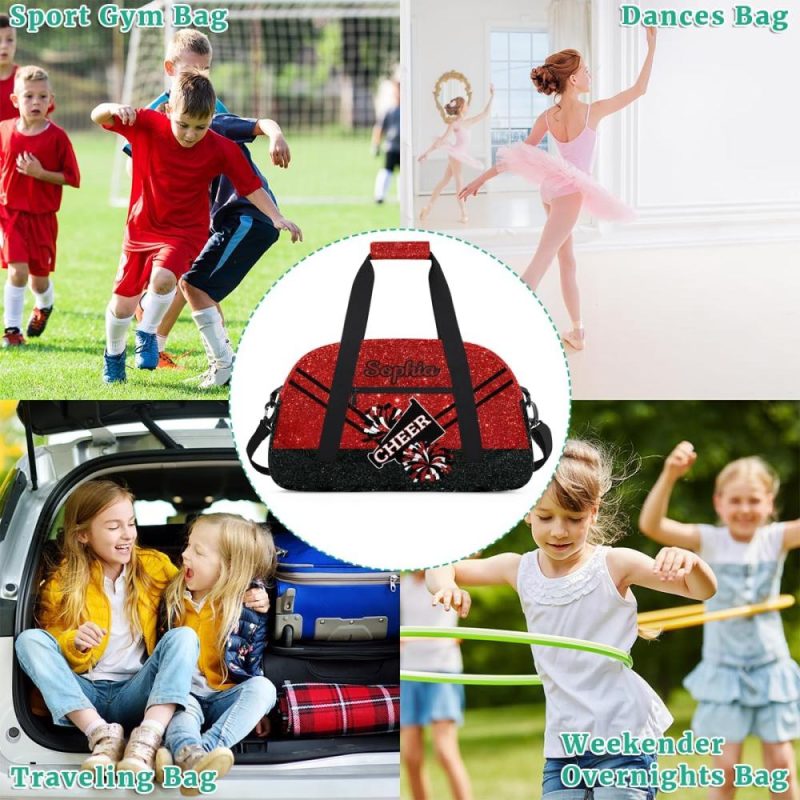 Sports Duffel Bags | Personalized Cheer Bag Girl Sport Duffel Bag, Custom Kids Gym Bag, Customize Travel Duffle Bag With Name, Overnight Weekender Bags,Glitter Red, Cheerleading Gifts Gym Bags Sports Duffel Bags