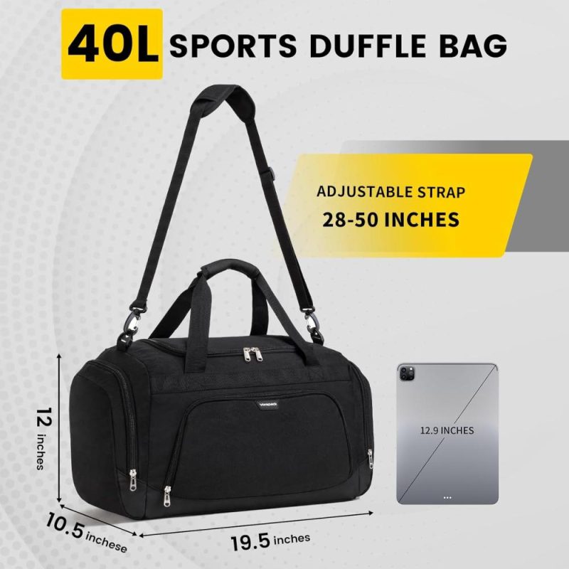 Sports Duffel Bags | Small Gym Bag – 40L Duffle Bag For Men Women Lightweight Duffel Bag With Shoe Compartment Wet Pocket Travel Bag Sports Bag For Sports Gym Travel – Black Gym Bags Black