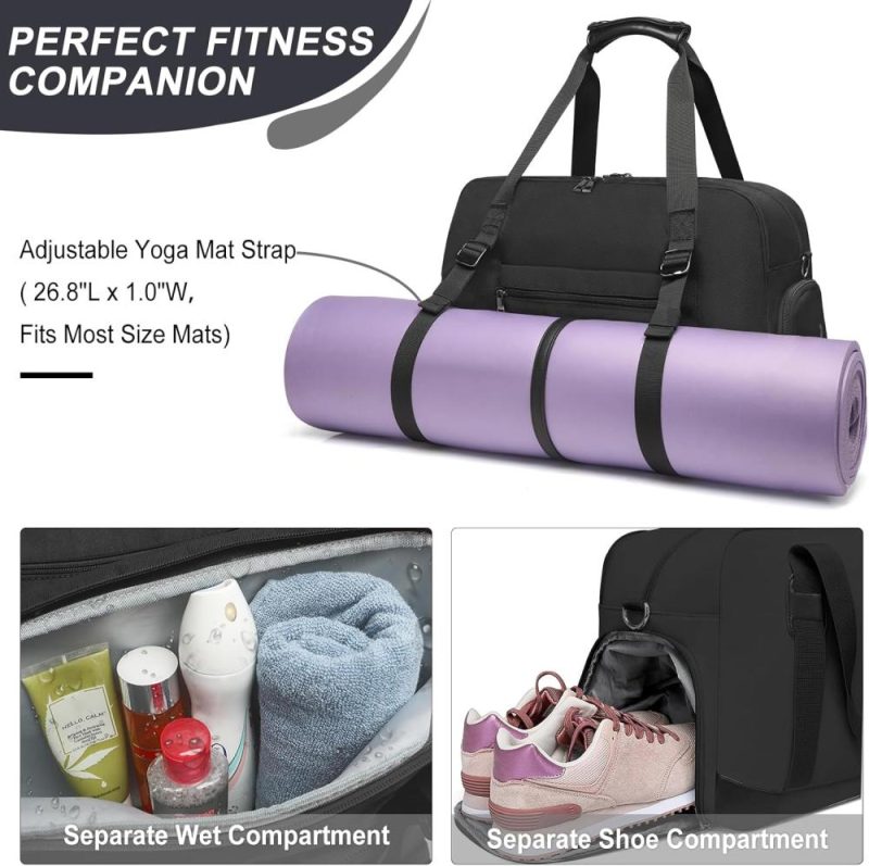 Sports Duffel Bags | Sports Gym Bag For Women Sport Duffle Bags With Shoe Compartment & Wet Pocket Gym Bags Black