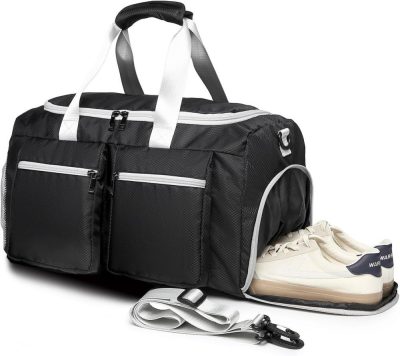 Sports Duffel Bags | Sports Gym Bag, Weekender Bag For Men Travel Duffel Bag With Wet Pocket Overnight Bag With Shoe Compartment Carry On Travel Bag Gym Duffle Bag Sports Bag-Black Gym Bags A02-18INCH-Black-White