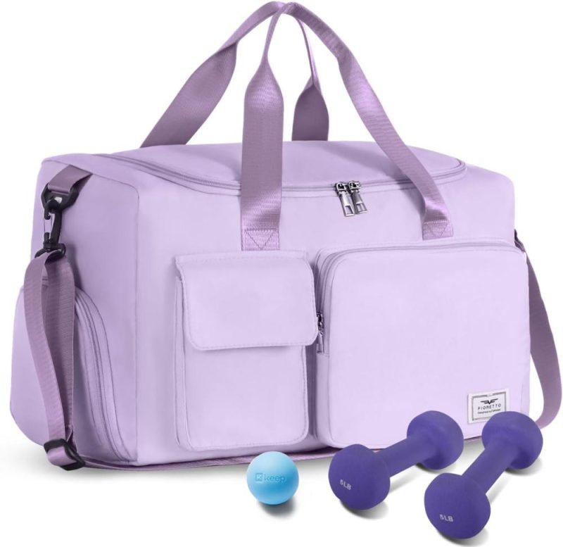 Sports Duffel Bags | Sports Gym Duffle Bag With Shoes Compartment, Weekend Travel Overnight Bag For Women, Mens, Foldable Water Resistant Holdall Hospital Bag For Swimming, Basketball (Light Purple) Gym Bags light purple