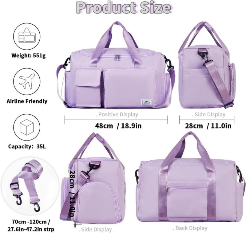 Sports Duffel Bags | Sports Gym Duffle Bag With Shoes Compartment, Weekend Travel Overnight Bag For Women, Mens, Foldable Water Resistant Holdall Hospital Bag For Swimming, Basketball (Light Purple) Gym Bags light purple