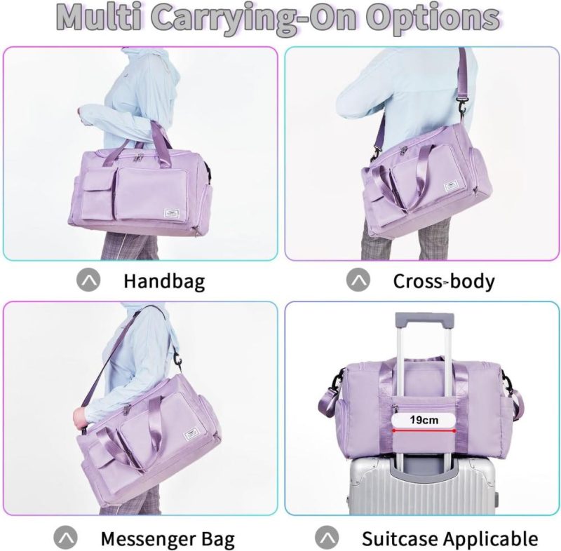 Sports Duffel Bags | Sports Gym Duffle Bag With Shoes Compartment, Weekend Travel Overnight Bag For Women, Mens, Foldable Water Resistant Holdall Hospital Bag For Swimming, Basketball (Light Purple) Gym Bags light purple