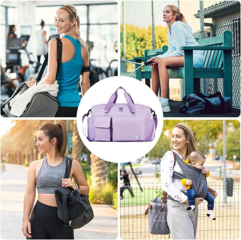 Sports Duffel Bags | Sports Gym Duffle Bag With Shoes Compartment, Weekend Travel Overnight Bag For Women, Mens, Foldable Water Resistant Holdall Hospital Bag For Swimming, Basketball (Light Purple) Gym Bags light purple