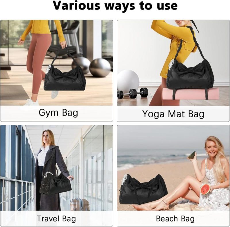 Sports Duffel Bags | Travel Duffel Bag Sports Gym Bag With Shoe Compartment & Wet Pocket For Women, Yoga Gym Bag With Shoe Compartment, Overnight Weekender Bag For Fitness, Yoga, Beach, Hospital (Black) Gym Bags Black