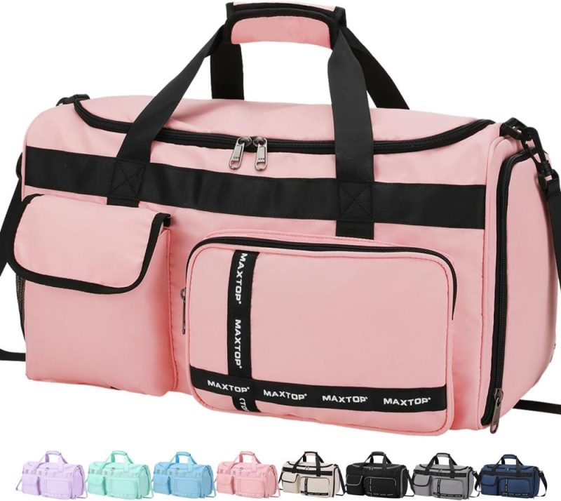 Sports Duffel Bags | Travel Duffle Bag For Women Carry On Tote Weekender Overnight Bag Large Capacity Duffel Bag With Shoe Compartment,Gym Tote Bag With Dry And Wet Separation Gym Bags Pink