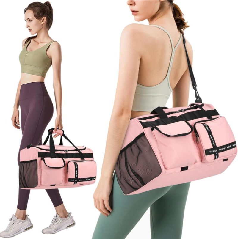 Sports Duffel Bags | Travel Duffle Bag For Women Carry On Tote Weekender Overnight Bag Large Capacity Duffel Bag With Shoe Compartment,Gym Tote Bag With Dry And Wet Separation Gym Bags Pink