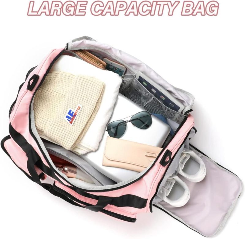 Sports Duffel Bags | Travel Duffle Bag For Women Carry On Tote Weekender Overnight Bag Large Capacity Duffel Bag With Shoe Compartment,Gym Tote Bag With Dry And Wet Separation Gym Bags Pink