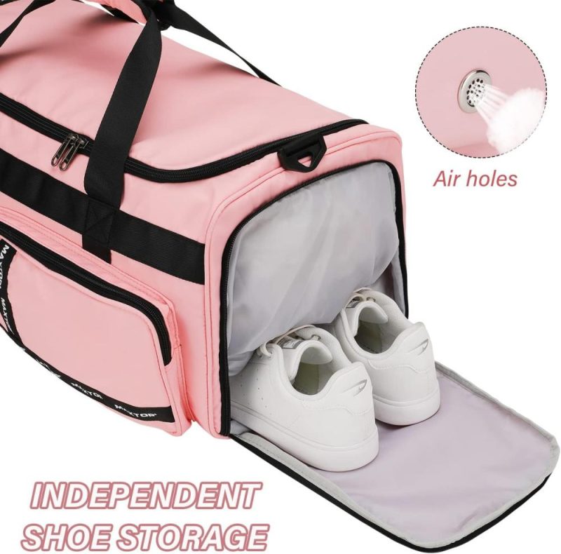 Sports Duffel Bags | Travel Duffle Bag For Women Carry On Tote Weekender Overnight Bag Large Capacity Duffel Bag With Shoe Compartment,Gym Tote Bag With Dry And Wet Separation Gym Bags Pink