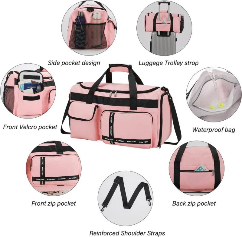 Sports Duffel Bags | Travel Duffle Bag For Women Carry On Tote Weekender Overnight Bag Large Capacity Duffel Bag With Shoe Compartment,Gym Tote Bag With Dry And Wet Separation Gym Bags Pink