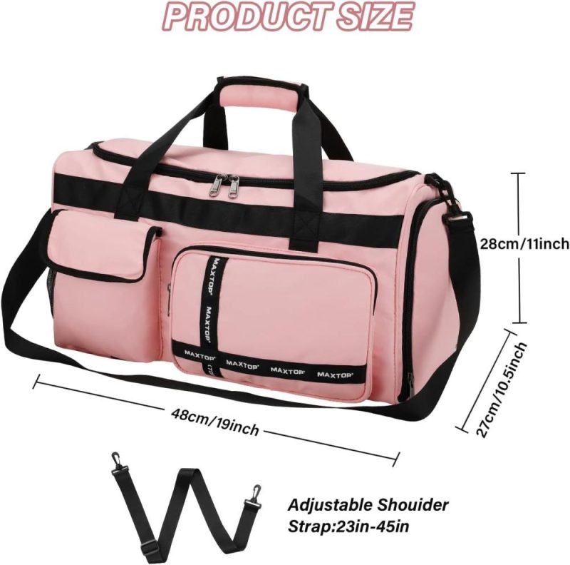 Sports Duffel Bags | Travel Duffle Bag For Women Carry On Tote Weekender Overnight Bag Large Capacity Duffel Bag With Shoe Compartment,Gym Tote Bag With Dry And Wet Separation Gym Bags Pink