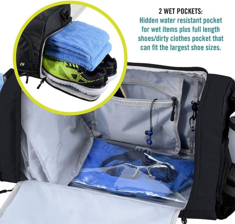 Sports Duffel Bags | Ultimate Gym Bag 2.0: The Durable Crowdsource Designed Duffel Bag With 10 Optimal Compartments Including Water Resistant Pouch Gym Bags Black