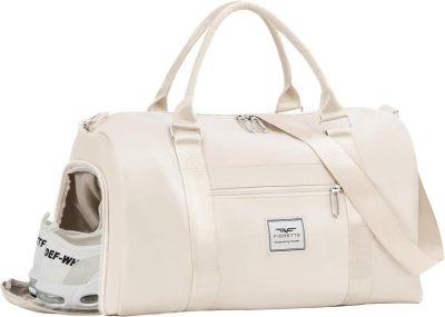 Sports Duffel Bags | Womens Gym Tote Duffle Bag With Wet Pocket & Shoe Compartment, Sports Duffel Overnight Weekender Hospital Workout Carry On Bag For Girls, Ideal For Travel, Swimming, Dance, Ballet Beige Gym Bags Beige