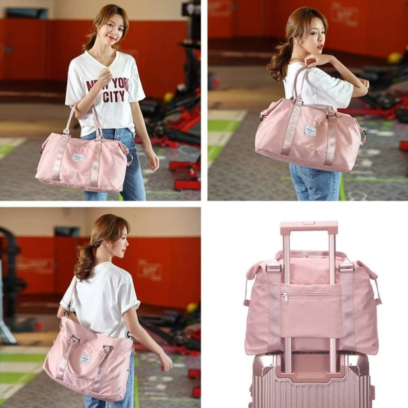 Sports Duffel Bags | Womens Travel Bags, Weekender Carry On For Women, Sports Gym Bag, Workout Duffel Bag, Overnight Shoulder Bag Fit 15.6 Inch Laptop Pink Large Gym Bags Pink