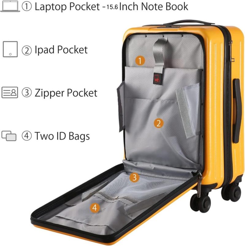 Suitcases | 20 Inch Carry On Luggage With Front Zipper Pocket, 45L, Lightweight Abs+Pc Hardshell Suitcase With Tsa Lock & Spinner Silent Wheels, Convenient For Business Trips, Orange Luggage Suitcases